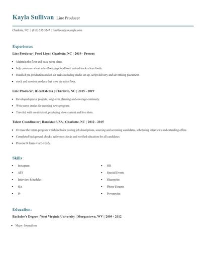 Line Producer Resume