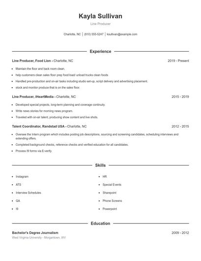 Line Producer Resume