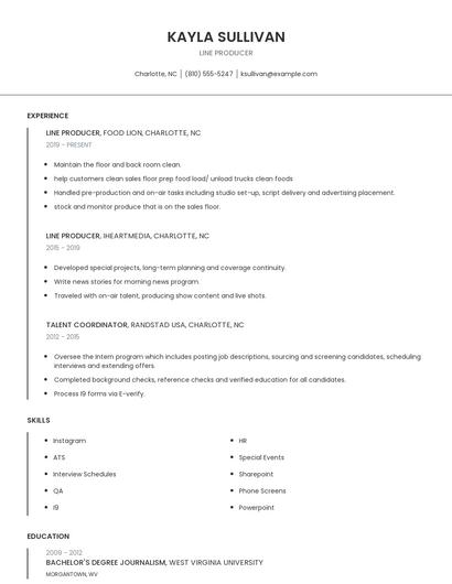 Line Producer Resume