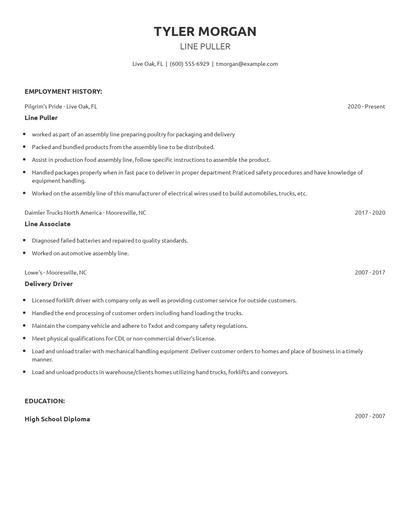 Line Puller Resume