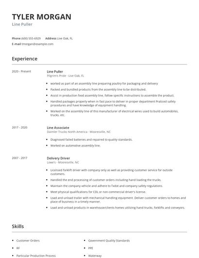 Line Puller Resume