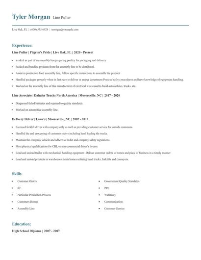 Line Puller Resume
