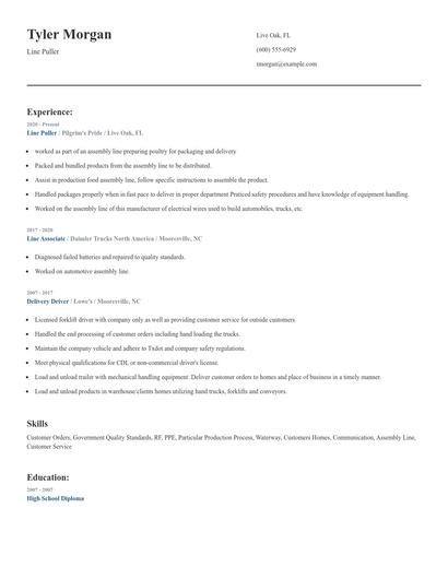 Line Puller Resume