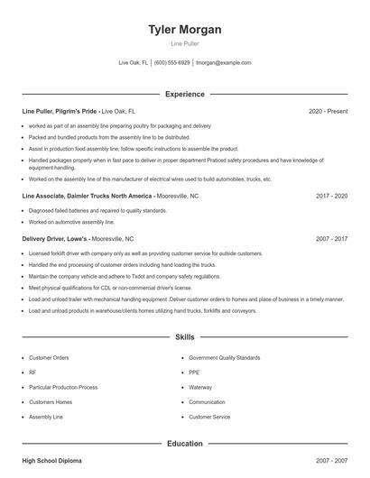 Line Puller Resume