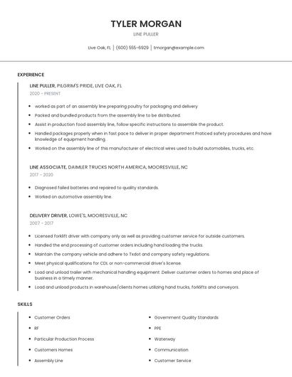 Line Puller Resume