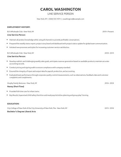 Line Service Person Resume