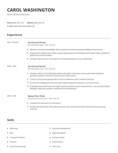 Line Service Person Resume
