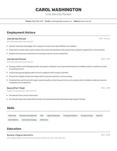 Line Service Person Resume
