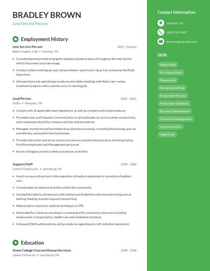 Line Service Person Resume