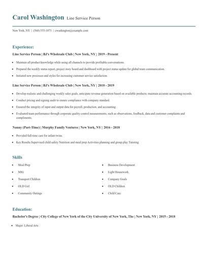 Line Service Person Resume