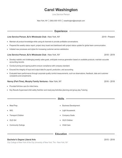 Line Service Person Resume