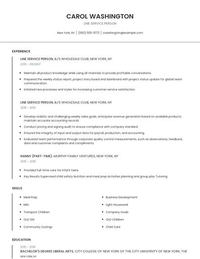 Line Service Person Resume