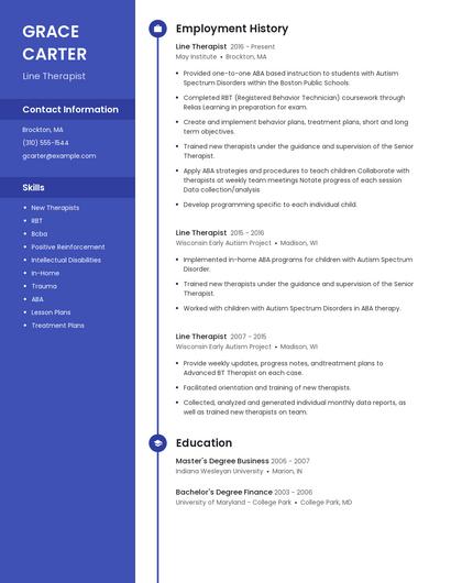 Line Therapist Resume