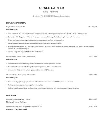 Line Therapist Resume