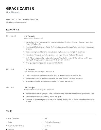 Line Therapist Resume