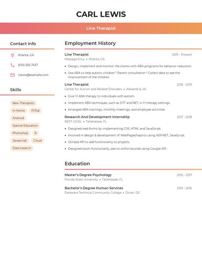Line Therapist Resume