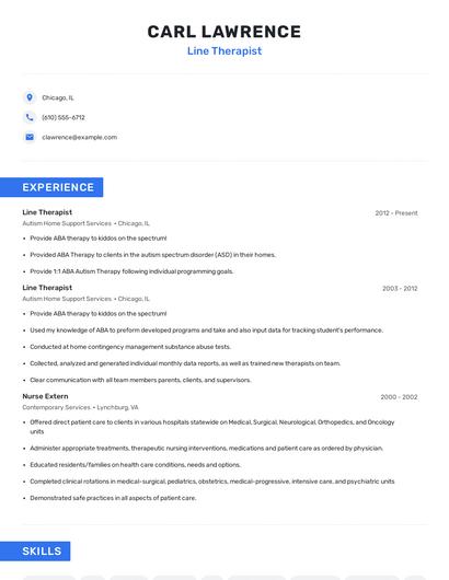 Line Therapist Resume