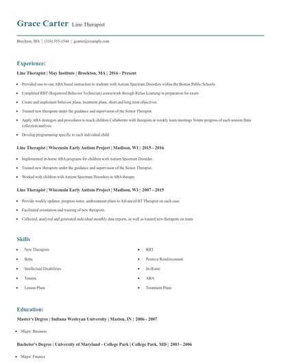 Line Therapist Resume
