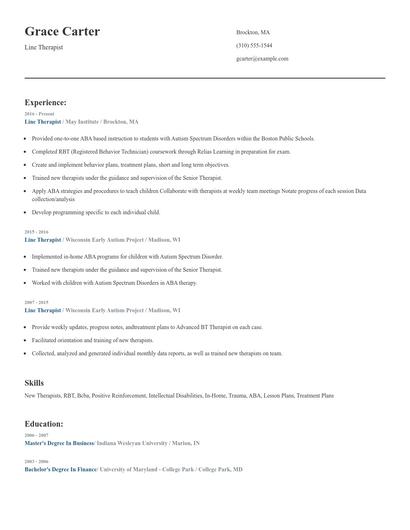 Line Therapist Resume