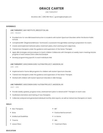 Line Therapist Resume