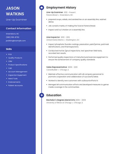 Line-Up Examiner Resume