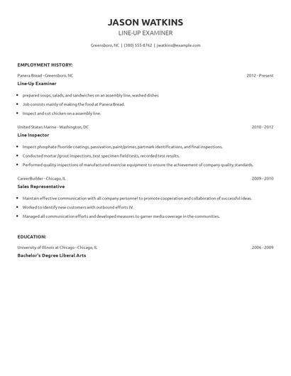 Line-Up Examiner Resume