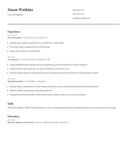 Line-Up Examiner Resume