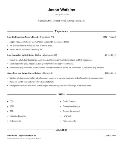 Line-Up Examiner Resume