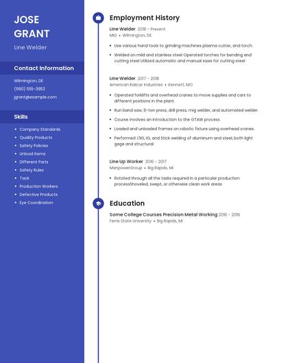 Line Welder Resume