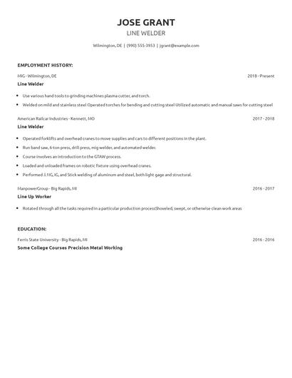 Line Welder Resume