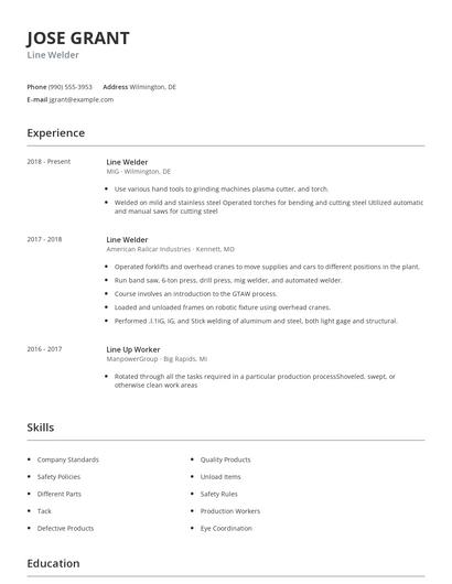 Line Welder Resume