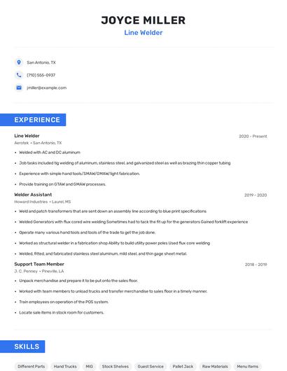 Line Welder Resume