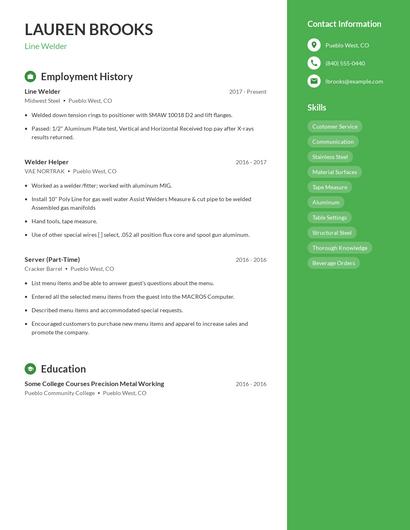Line Welder Resume