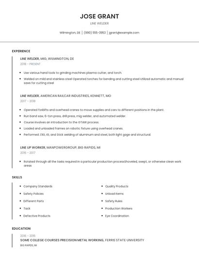 Line Welder Resume