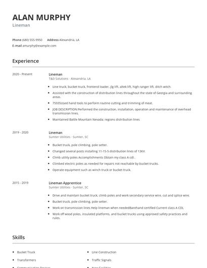 Lineman Resume