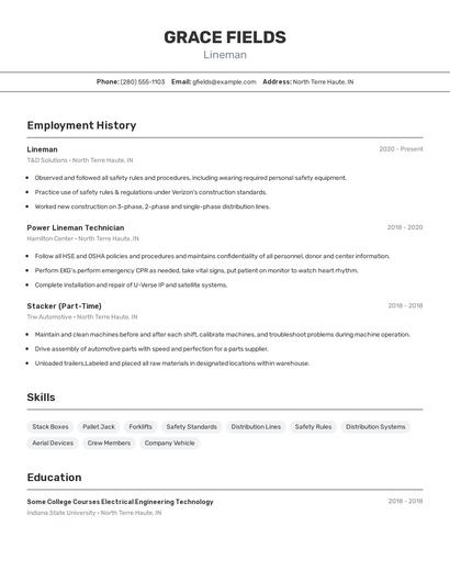 Lineman Resume