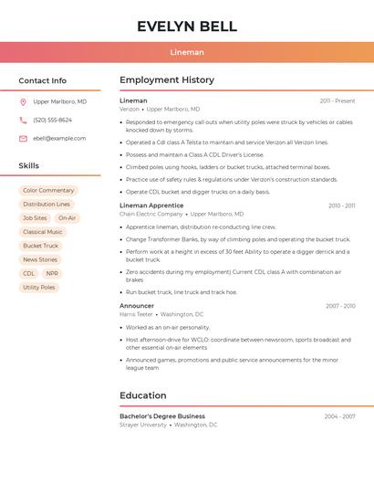 Lineman Resume