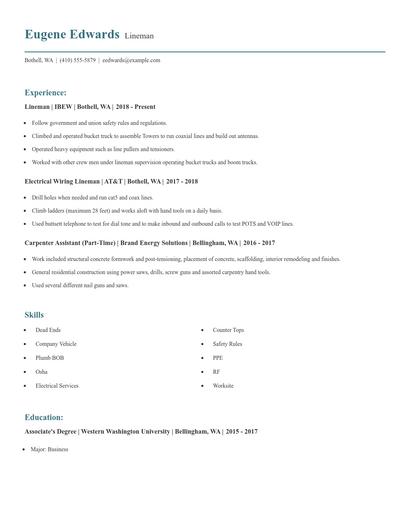 Lineman Resume