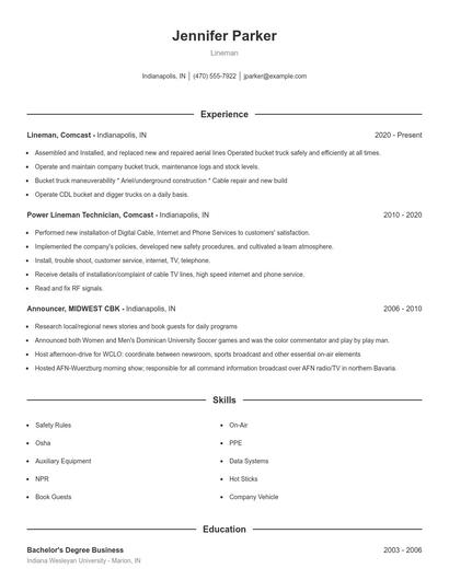 Lineman Resume