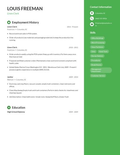 Linen Clerk Resume