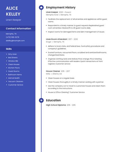 Linen Keeper Resume