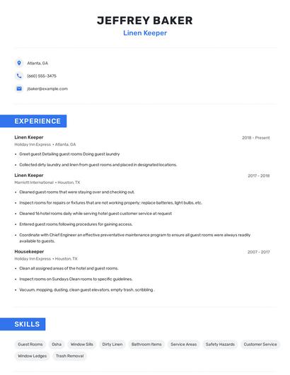Linen Keeper Resume
