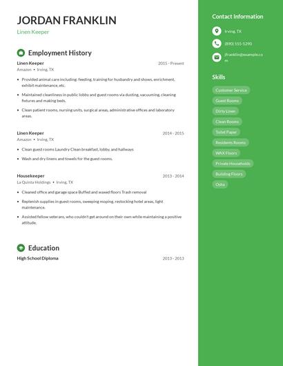 Linen Keeper Resume