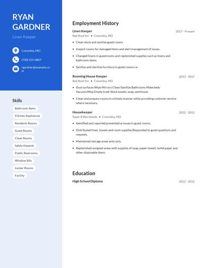 Linen Keeper Resume