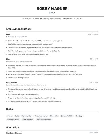 Liner Resume