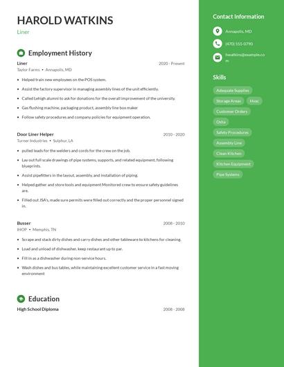 Liner Resume