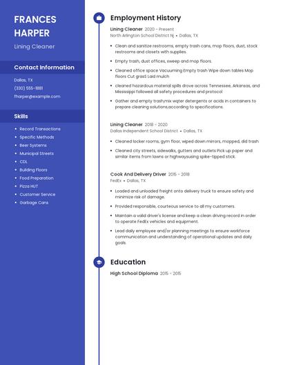 Lining Cleaner Resume