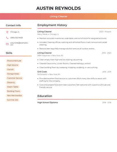 Lining Cleaner Resume