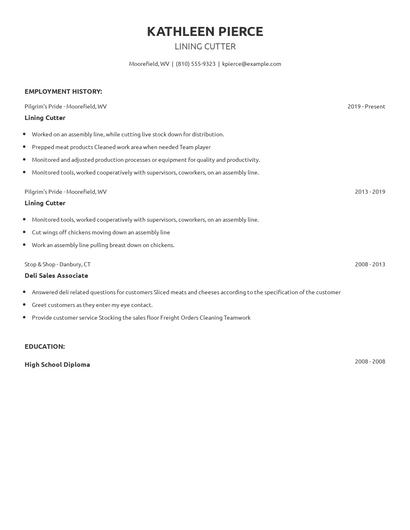 Lining Cutter Resume