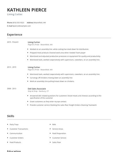 Lining Cutter Resume
